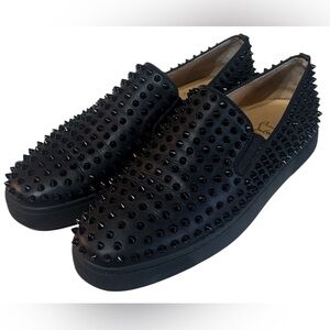 Christian Louboutin Black Roller Coaster Spiked Sneakers Slip On Euro 45 EUC